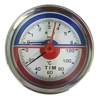Термоманометр аксиальный, 10 Бар, температура до 120 градусов, 1/2"н