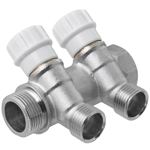 Manifold with control valves 2 outlets x 3/4" x 1/2" male thread. MPF buy wholesale