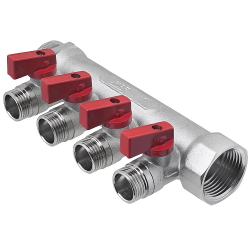 Manifold with shut-off valves 4 outlets x 1" x 1/2" male. MPF buy wholesale