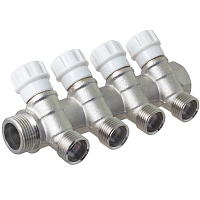 Manifold with control valves 4 outlets x 3/4" x 1/2" male thread. MPF