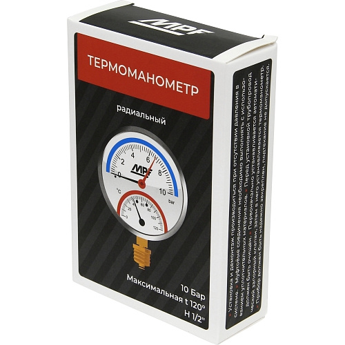Термоманометр радиальный, 10 Бар, темп. 120 гр., 1/2" 