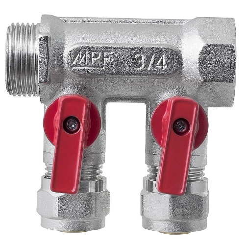 Metal/plastic pipe manifold with shut-off valves 2 outlets x 3/4" x 16 mm MPF buy wholesale