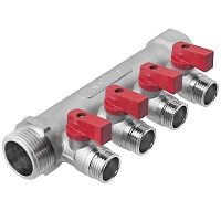Manifold with shut-off valves 4 outlets x 1" x 1/2" male. MPF
