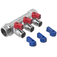Manifold with shut-off valves 3 outlets x 1" x 1/2" male. MPF