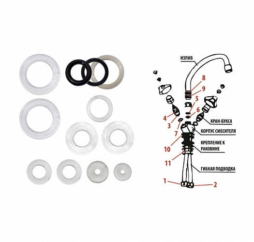 Set of gaskets for faucet tap Plumber's No. 2 (silicone) buy wholesale